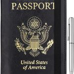 None Passport Holder for Travel, RFID Passport Cover Wallet for Women Men - Black Photo 1