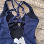 Cupshe  swimsuit Blue knit pattern lined One Piece Swimwear NEW strappy back Photo 4