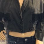 G•S•L Vintage Cropped Jacket Military Cut Cropped Black Jacket Fringe 1980s Size XS Photo 4