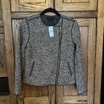 Ann Taylor Pink Gray Tweed Asymmetrical Zipper Moto Blazer Work Jacket 4 petite Photo 1