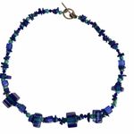 Art Glass Blue & stone Beaded choker Necklace with Sterling Silver Clasp Photo 4