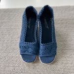 Coldwater Creek  Navy Blue Crochet Peep Toe Espadrille Wedge Sandals Photo 10