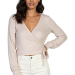 Peach Love California Peach Love Ribbed Wrap Tie Crop Top Womens L Blush Pink Romantic Coquette Photo 0