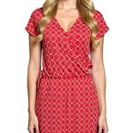 Banana Republic Red Geometric Wrap Dress Short Cap Sleeves Coastal Preppy Sz S Photo 0