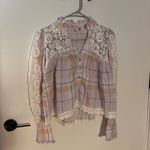 Pilcro Anthropologie Lace Plaid Lavender Peasant Blouse – XS (Fits S Comfortably) Photo 14
