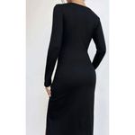 SheIn  Privé Black Long Sleeve Ribbed Square Neck Split Thigh Dress, Large Photo 7