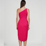 AMUR Deena One Shoulder Midi Dress in Rosie Raspberry Hot Pink Satin Cut Out 4 Photo 1
