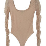 Forever 21  Womens Balletcore Swiss Dot Square Neck Ruched Bodysuit Size‎ S Pink Photo 0
