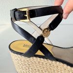Michael Kors  Women’s Black Leather Wedge Platform Sandals Ankle Strap Size 9.5 M Photo 2