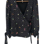 Topshop  Women's Floral Balloon Sleeve Wrap Blouse Black Size 8 UK 12‎ Photo 0