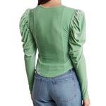 Free People  Hold‎ Me Green Velvet Puff Sleeve Square Neck Top Women's Small Photo 1