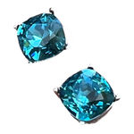 Aquamarine Glass RhinestoneSquare Silver Plated Costume Pierced Stud Earrings‎ Blue Photo 0