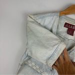 L.A. Blues Vtg Denim Button Up Puff Sleeve Top Sz Medium Lace Cottagecore Photo 9