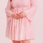 Torrid  Pink Tie Dye Off Shoulder Smocked Challis ‎ Bell Sleeve Dress Size 1X Photo 0