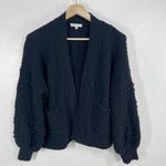Madewell Bobble Cardigan Large Black Cotton Open Front Balloon Sleeve Sweater Photo 1