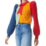 Alice + Olivia Kitty Puff Sleeve Cardigan ColorBlock Crochet Multicolor Size S Photo 3