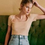 Sézane NWT  Remy Merino Ribbed Knit Short Sleeve Top | Sz Small | Light Beige Photo 1