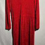 Red V Neck Long Sleeve Terry Cloth Midi Dress Pockets Handmade Holiday Retro S Photo 0