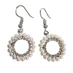 Dangle Drop Pierced Earrings Faux Pearl Rhinestone Circles Hook Ear Wires Photo 0