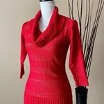 Iz Byer | Red Metallic Sparkle Cowl Neck Fitted Sweater Sz XS Photo 2
