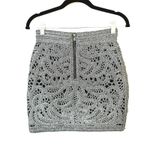 Maje Crochet Mini Skirt Womens 36 Metallic Silver Slim Fit Back Zip Breathable Photo 3