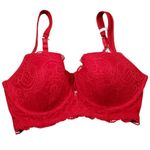 Aerie Real Power Balconette Lightly Lined Slumber Party Lace Bra Red Size 34DD Photo 1
