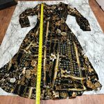 ZARA  Long Sleeve Chain Floral Print Large Button V Neck dress black gold size XS Photo 3