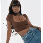 Princess Polly NWT Nolan Short Sleeve Ribbed Crop Top Size Small 4 Brown Cute Photo 0