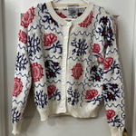 VTG Cape Isle Knitters Boho 80's Cottagecore Cardigan Sweater S Floral White Photo 0