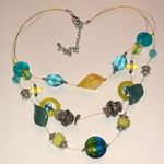 Yellow Green Blue Multicolor Silver Tone Boho Beaded Necklace Photo 0