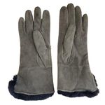 VTG Rabbit Fur Cuff Gloves Ladies Women Size 6.5 Green Leather Black Mob Wife Photo 0