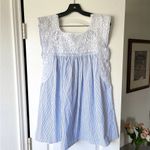 Mi Golondrina Flores Embroidered Blouse White Blue Stripe Size Medium EUC Photo 6