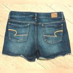 American Eagle Jean Shorts Womens 8 Blue Faded Denim Distressed Hem Braided Side Photo 3