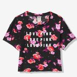 PINK - Victoria's Secret  Black Floral Crop Top Floral Shine Girlfriend Cropped Tee Photo 1
