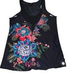 Nanette Lepore Tank Top Black Floral with Mesh Top Size Large Photo 1
