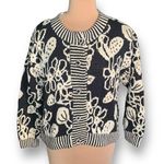 Vintage 90s Cardigan Sweater Round Neck Cropped Knit Black Oatmeal Dark Floral Size XS Photo 11