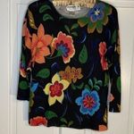 Joseph  A Silk Rayon Black Floral Sweater Medium Photo 1