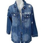 The Iconic Women's Blue Long Sleeve Button Down Distressed Denim Jeans Jacket M Size M Photo 0