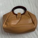 Vintage Tan Smooth Leather Stocko Clutch Purse Handbag Bakelite Lucite Handles Photo 9