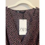 ZARA NWT Tiny Hearts Black w/Pink Hearts Mini Dress Puff Sleeves V-neck Ruched M Photo 5