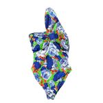 ZARA NEW  Blue Green Floral Asymmetrical One Shoulder Bloggers Fave Bodysuit Sz M Photo 8