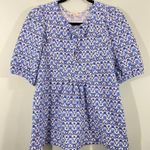 Loft Women Blue Mediterranean Print Short Puff Sleeve Blouse Size S Photo 0