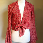 Urban Outfitters  Red Star‎ Print Tie-Front Blouse bell sleeves boho western Y2K Photo 0