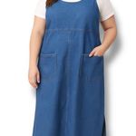 Vintage 90s Boston Classics Denim Jumper Dress Plus Size 16W Blue Jean Pocket Photo 0