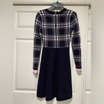 1901  Plaid Bodice Long Sleeve Preppy Sweater Dress Navy Blue Size Small Photo 5