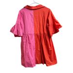 BiBi Red Pink Color Block Shirt Dress Ruffle Sleeves Partial Button Front Medium Photo 7