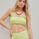 Cider NWT  Ruffle Smocked Bikini Swimsuit Adjustable Straps Tie Bottoms L Green Photo 0
