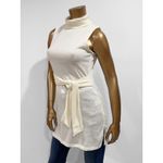 Venus  Women's Cream Sleeveless Tie Waist Tunic Sweater Turtleneck Top Size S Photo 2