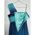 BCBGMAXAZRIA 2000s BCBG Max Azria Teal Blue Ombre One-Shoulder Chiffon Evening Gown – Size 0 Photo 10
