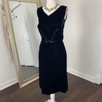 Vintage Romantic Goth Gothic 1960s Sears Black Velvet Bow Midi Pencil Dress XS Photo 3